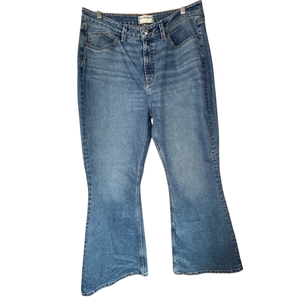 Boho‎ We The Free CRVY High Rise Flare Jeans 33 70s Retro Blue Denim